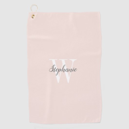 Blush roze grijze monogram op maat golfhanddoek (Voorkant)