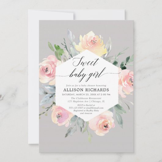 Blush roze grijze waterverf baby shower kaart (Voorkant)