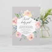 Blush roze grijze waterverf baby shower kaart (Staand voorkant)