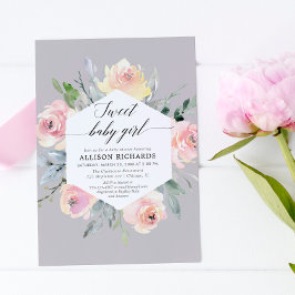Blush roze grijze waterverf baby shower kaart