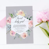 Blush roze grijze waterverf baby shower kaart