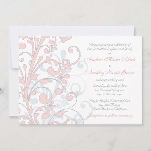 Blush roze, grijze & White Wedding Invitation Kaart (Voorkant)