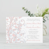 Blush roze, grijze & White Wedding Invitation Kaart (Staand voorkant)