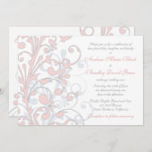 Blush roze, grijze & White Wedding Invitation Kaart (Voorkant / Achterkant)
