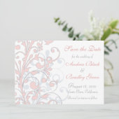 Blush roze, grijze, witte bruiloft sparen de datum save the date (Staand voorkant)