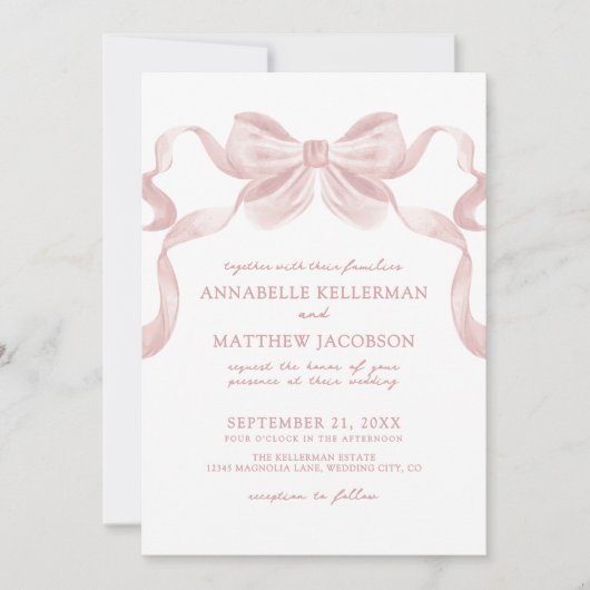 Blush roze grillige boog elegante bruiloft kaart (Voorkant)