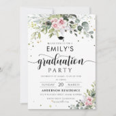 Blush Roze Groen Afstudeerfeest Uitnodiging (Voorkant)