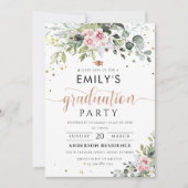 Blush Roze Groen Afstudeerfeest Uitnodiging (Voorkant)