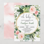 Blush Roze groen Baby shower Oh Baby Girl Kaart (Voorkant / Achterkant)