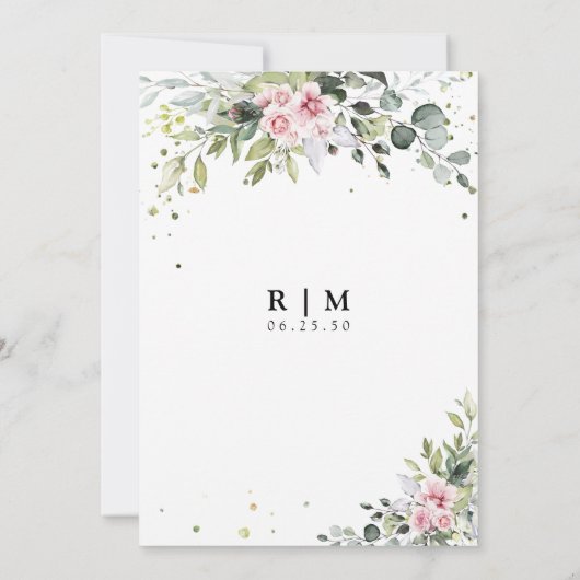 Blush roze groen Bewaar de datumkaarten Save The Date (Achterkant)