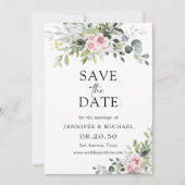 Blush roze groen Bewaar de datumkaarten Save The Date (Voorkant)