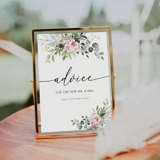 Blush Roze Groen Bloemen Advies Sign Reclamebord Met Voetstuk