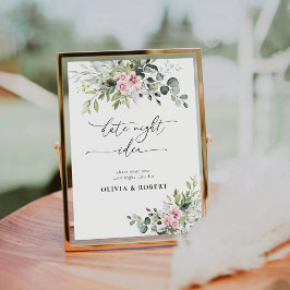 Blush Roze Groen Bloemen Datum Nacht Idee Teken Reclamebord Met Voetstuk