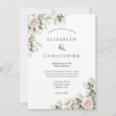 Blush roze groen bloemenelegante bruiloft kaart (Voorkant)