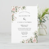 Blush roze groen bloemenelegante bruiloft kaart (Staand voorkant)