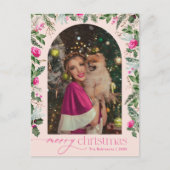Blush Roze Groen Boog Kerstmis Foto Vakantie Briefkaart (Voorkant)