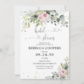 Blush Roze Groen Bruids Douche Uitnodiging (Voorkant)