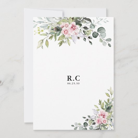 Blush Roze Groen Bruids Douche Uitnodiging (Achterkant)