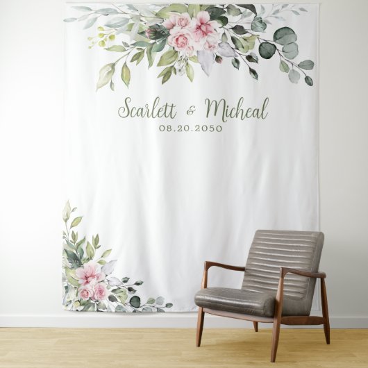 Blush roze groen bruiloft achtergronden wandkleed (In situ)