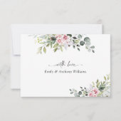 Blush roze groen bruiloft dank u kaart (Achterkant)