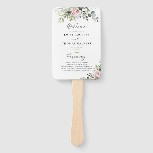 Blush roze groen bruiloft programma Hand Fan Handwaaier (Voorkant)