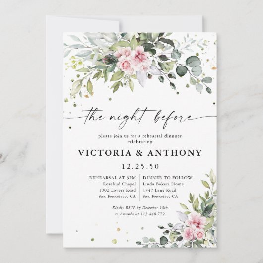 Blush roze groen de nacht voor de uitnodiging (Voorkant)