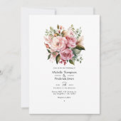 Blush Roze, groen en kaneel Roos bruiloft Kaart (Voorkant)