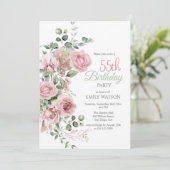 Blush Roze Groen Eucalypt 55e Verjaardag Kaart (Staand voorkant)