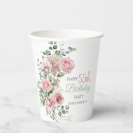 Blush Roze Groen Eucalypt 55e Verjaardag Papieren Bekers