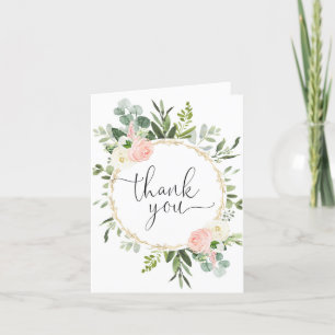 Blush roze groen eucalyptus roze bloemen bedankkaart