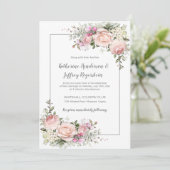 Blush Roze Groen Grijs Waterverf Bloemen Bruiloft Kaart (Staand voorkant)