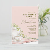 Blush roze groen | Leuke Tea Party Verjaardag Brun Kaart (Staand voorkant)