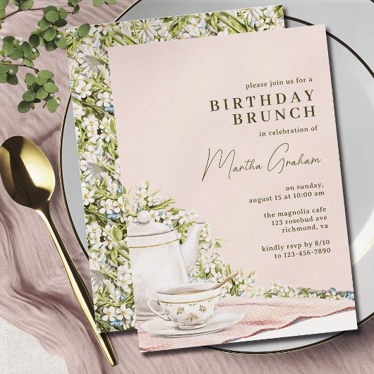 Blush roze groen | Leuke Tea Party Verjaardag Brun Kaart
