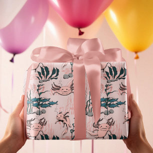 Blush Roze & Groen Onderwater Axolotl Baby Meisje Cadeaupapier