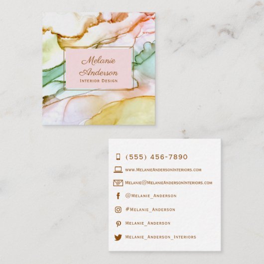 Blush Roze Groen pastel Binnenontwerp Vierkante Visitekaartje (Voorkant / Achterkant)