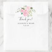 Blush roze groen zomer lente bloemengunst ronde sticker (Tas)