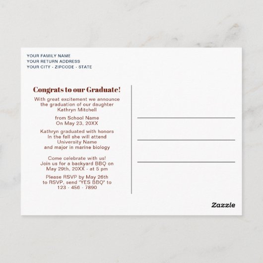 Blush roze groene Abstracte Afstuderen aankondigin Briefkaart (Achterkant)