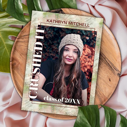 Blush roze groene Abstracte Afstuderen Aankondiging