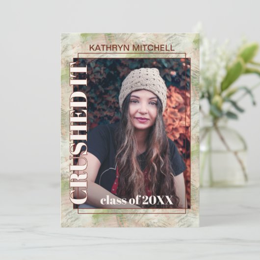 Blush roze groene Abstracte Afstuderen Aankondiging (Staand voorkant)