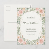 Blush Roze Groene Begroeting Save the Date Briefkaart (Voorkant / Achterkant)