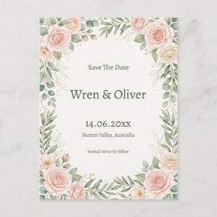 Blush Roze Groene Begroeting Save the Date Briefkaart