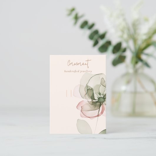 Blush Roze Groene Bloem Oorbel Loop Hoop Display Visitekaartje (Staand voorkant)
