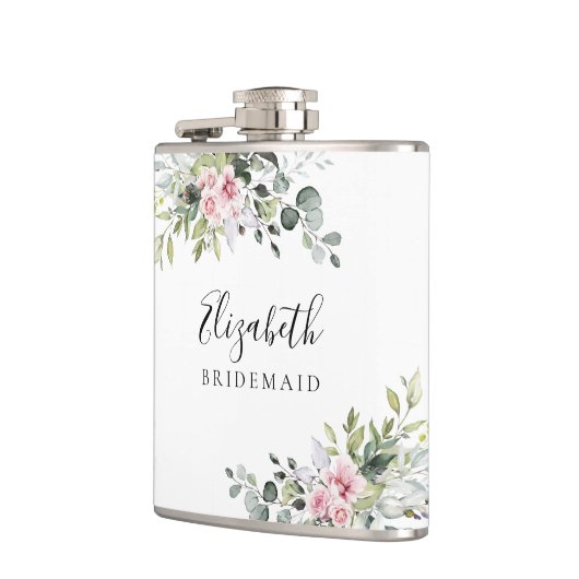 Blush Roze Groene Bruiloftsdouche Fles Heupfles (Links)