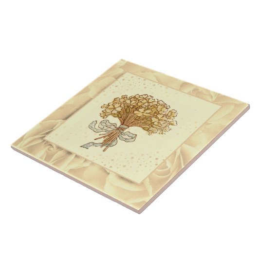  Blush roze groene en gele bloemen Tegeltje (Zijkant)