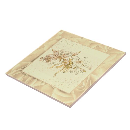 Blush roze groene en gele bloemen Tegeltje (Zijkant)