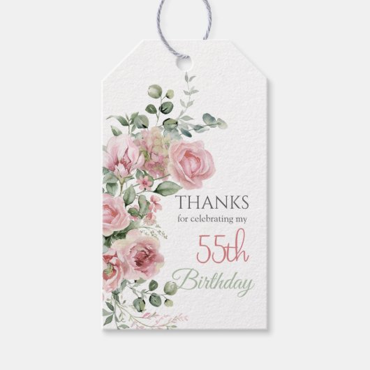 Blush Roze Groene Eucalyptus 55e Verjaardag Bedank Cadeaulabel (Voorkant)