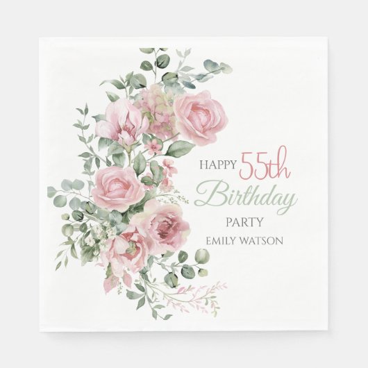 Blush Roze Groene Eucalyptus 55ste Verjaardag Servet (Voorkant)