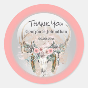 Blush roze groene gewei roos boho bedankt ronde sticker