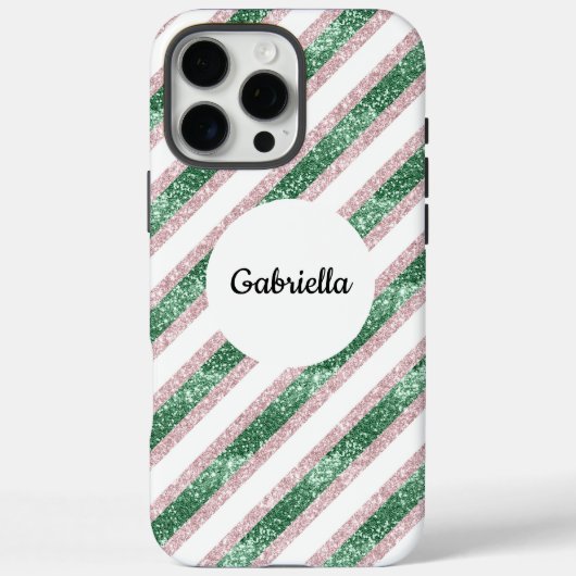 Blush roze groene glitter strepen Case-Mate iPhone case (Achterkant)