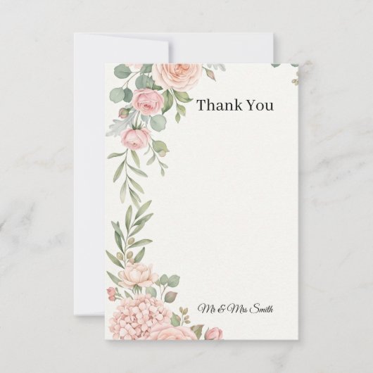 Blush Roze Groene Huwelijk Bedankkaart (Voorkant)